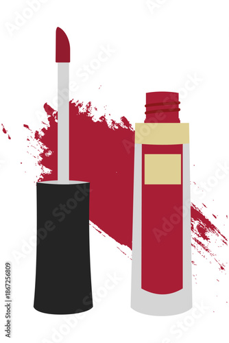 Luxury red lipstick and lipgloss flat vector set for makeup cosmetics and fashion beauty