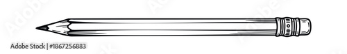 A simple black outline drawing of a classic writing pencil with a sharpened tip and an eraser end, perfect for stationery visuals, education materials, or basic graphic resource needs.