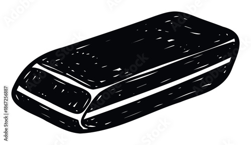 Simple hand drawn black eraser object useful for educational materials stationery supply stores or creative graphic school related projects