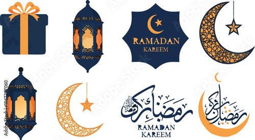 Festive Islamic symbols in vibrant styles—perfect for Ramadan and Eid design projects.