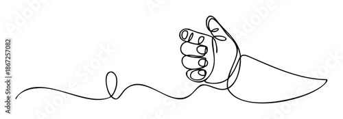 A graceful single continuous line graphic depicting a human hand performing a thumbs up gesture, beautifully symbolizing affirmation, quality, and celebration, useful for various user