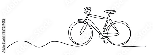 Elegant continuous stroke illustration of a cycling vehicle conveying movement and simplicity for various commercial and marketing materials.
