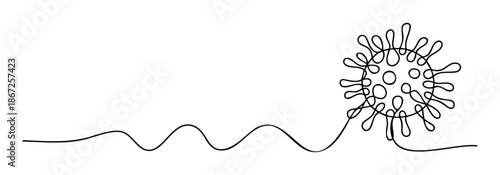 Continuous single line drawing depicting a stylized virus symbol, ideal for medical education, public health awareness campaigns, or scientific research presentations and informational