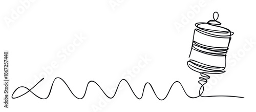 Minimalist continuous line drawing depicting a writing instrument creating a dynamic wavy line, suitable for educational materials, graphic presentations, or modern visual communication