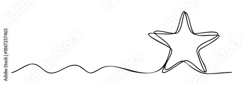 Dynamic continuous single black line drawing forming a bold star shape, symbolizing excellence and aspiration, ideal for branding, motivational graphics, and corporate communications