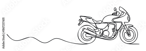 Continuous single line drawing of a motorcycle perfect for modern minimalist branding graphics motorcycle club logos event posters or innovative vehicle marketing campaigns