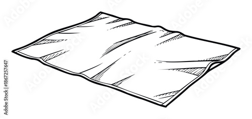 Hand drawn crumpled fabric textile or paper sheet illustration with natural folds and shadows for use as an overlay or surface background in various design projects