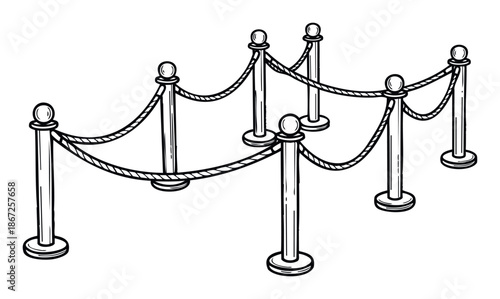 Classic stanchion rope barrier system with golden posts for crowd management and guiding visitors at exclusive events or grand openings