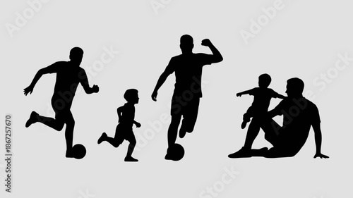 a silhouette depiction of four people engaged in various athletic poses suggesting a progression of life stages and activity high quality professional detailed modern elegant stylish