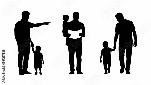 a silhouette depiction of a family consisting of a father mother two sons and a daughter all figures are shown in profile high quality professional detailed