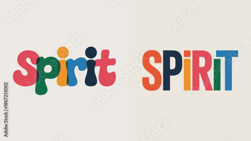 the image displays the word spirit written in two different styles one with colorful lowercase letters and another with bold uppercase letters high quality professional detailed