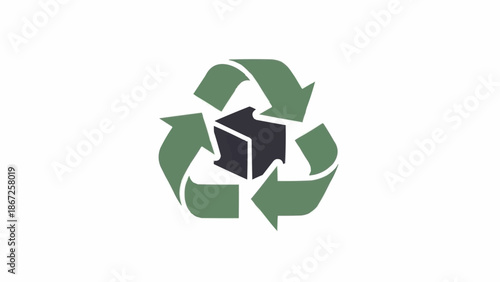 Recycling symbol with green arrows.