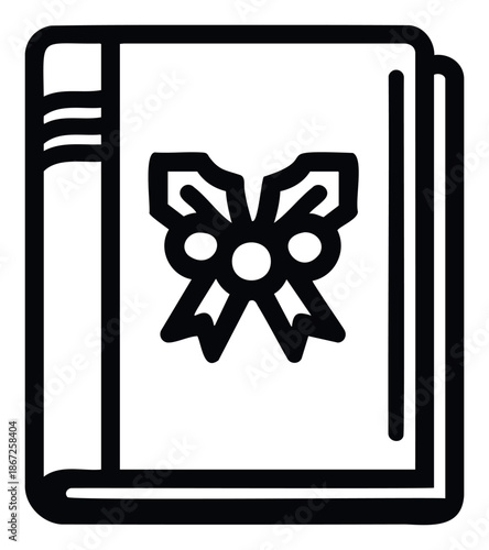 Stylish outline icon of a wrapped gift book or certificate with a decorative ribbon, perfect for educational, celebratory, or literary themed projects and applications
