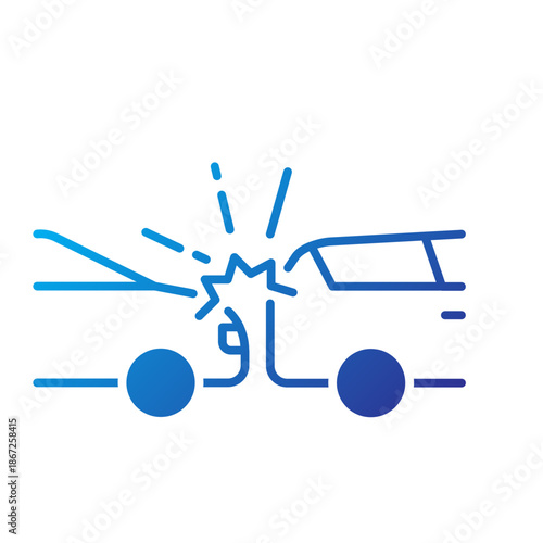 Gradient Icon - Two cars colliding representing accident, crash, or insurance claim.