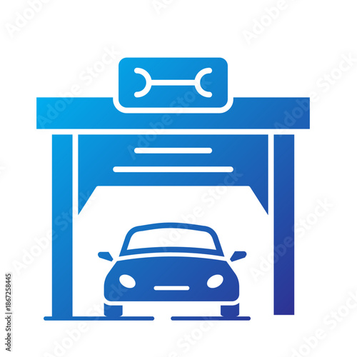 Gradient Icon - Car inside garage with wrench indicating auto repair or maintenance.
