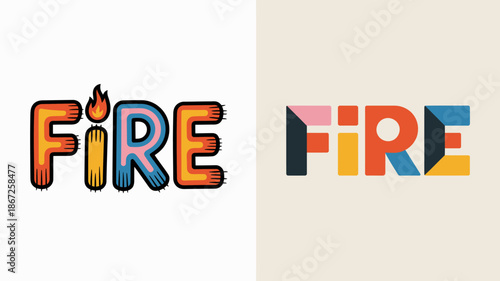 The image displays the word fire rendered in a bold colorful typography style showcasing two distinct color palettes high quality professional detailed modern elegant stylish clean