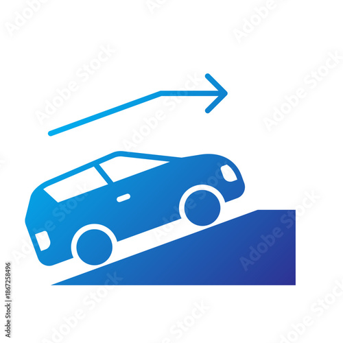 Gradient Icon - Car driving uphill symbolizing torque power or hill assist.