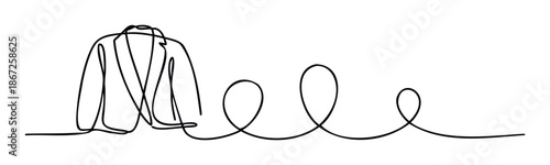 Minimalist continuous line drawing of a business suit jacket transitioning into flowing abstract loops, ideal for corporate branding, elegant presentation slides, or modern decor