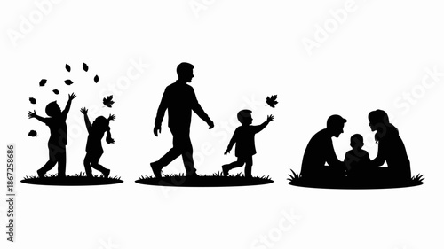a silhouette illustration depicts the stages of life from birth to old age with a family walking and relaxing together high quality professional detailed modern elegant