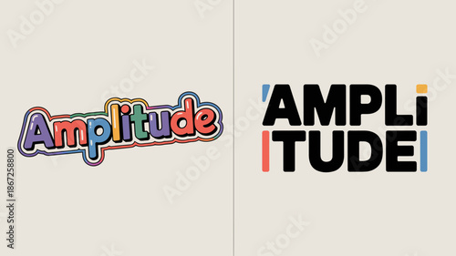 a visual comparison is presented showcasing the word amplitude in two distinct typographic styles one colorful and playful the other bold and modern high quality professional