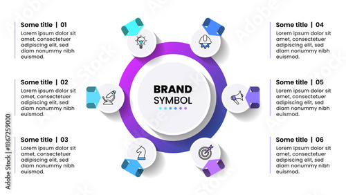 Infographic template. Circle with 6 steps and arrows