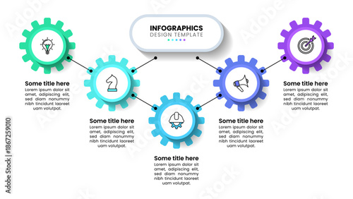 Infographic template. Connected gears with icons and text