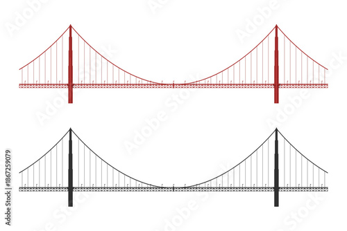 Isolated bridge side view. Industrial drawing of an architectural structure. Modern engineering transport structure. Detailed blueprint