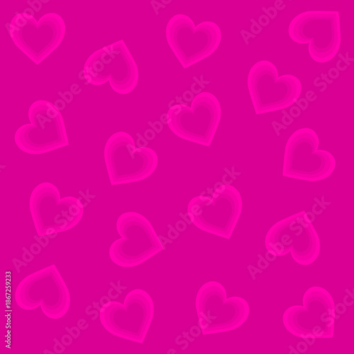 Gradient heart Valentine's day background. Pink heart striped pattern. Glowing hearts. Template for wallpaper, frame, banners, posters, greeting card, wedding invitation. Flat design. Vector