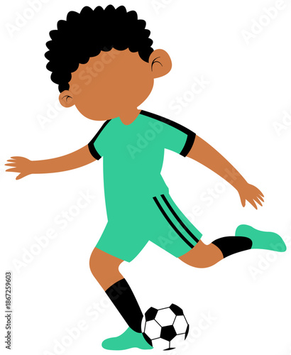Soccer Player Kicking Ball. Base Color Graphic. Editable Color Vector