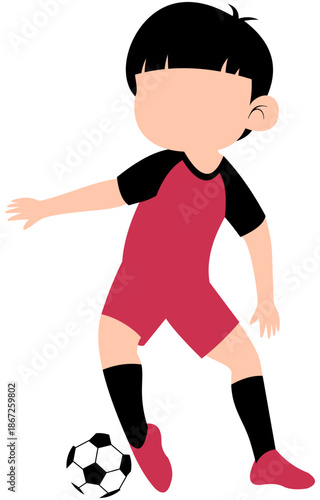 Soccer Boy Dribbling with Outside of the Foot. Base Color Graphic. Editable Color Vector