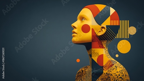 Abstract Geometric Humanoid Head With Yellow Skin And Colorful Shapes profile Photo
