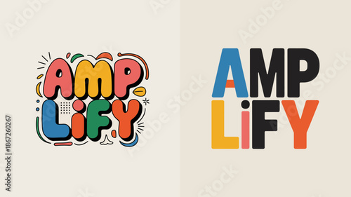 A visual comparison showcases the amplify logo in two distinct styles a playful colorful design alongside a bold modern variation high quality professional detailed elegant stylish