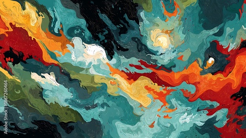 Abstract Swirling Paint Strokes in Vibrant Earthy Tones painting Photo