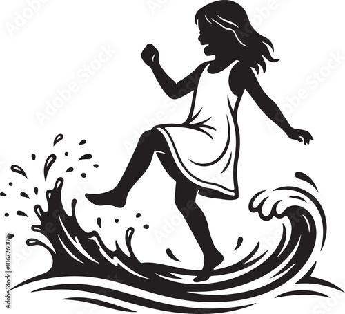 Minimalist black silhouette of a family at the beach, summer vacation and relaxing vibe concept