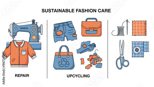 A vibrant orange jacket with visible stitches and repairs, conveying a sense of sustainability and DIY spirit.