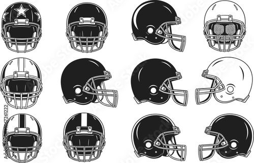 Football, Helmet, American, Sport, Equipment, Protection, Safety, Gear, NFL, Rugby, Player, Training, Game, Team, Uniform, Headgear, Illustration, Vector, Silhouette, Icon