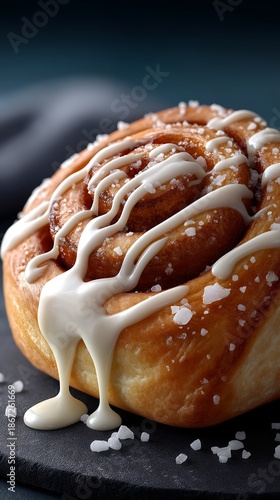 Delicious Cinnamon Roll with Cream Cheese Icing and Sea Salt Sprinkles