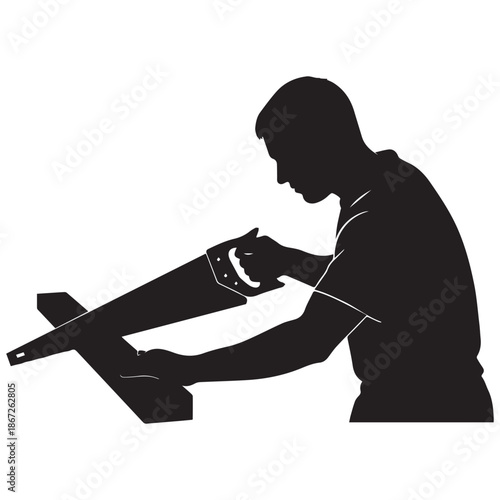 Man working with power tool in workshop setting