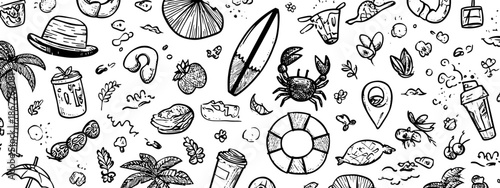 seamless floral pattern hand drawn summer icons