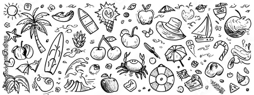 seamless floral pattern hand drawn summer icons
