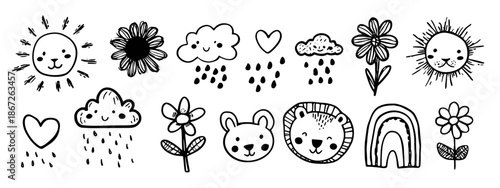 set of nature icons hand drawn vector 