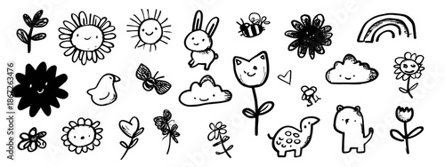 set of nature icons hand drawn vector 