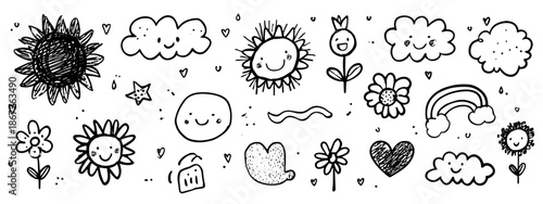 set of nature icons hand drawn vector 