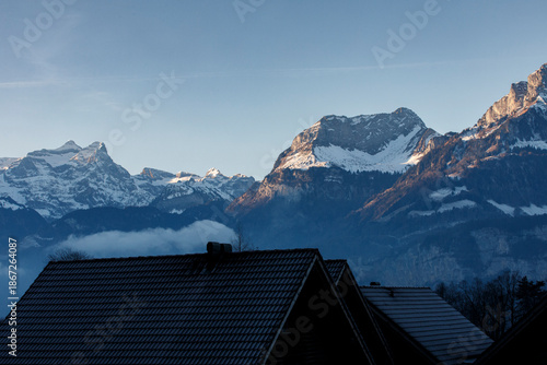Landscape of snow-capped mo...