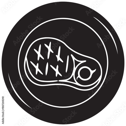 Steak icon with grill marks on black plate