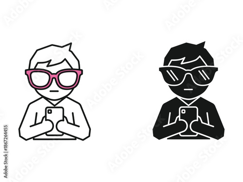 Man wearing sunglasses using mobile phone illustration