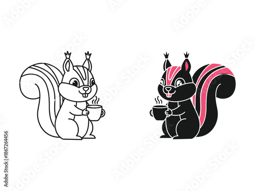 Cartoon squirrel with coffee cup illustration