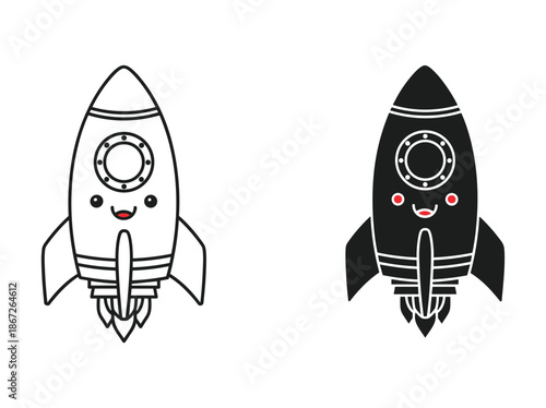 Cute cartoon rockets in black and white