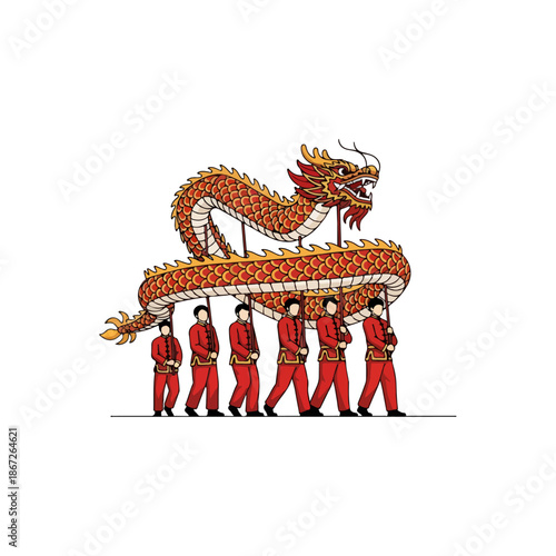 Dragon Dance Performance with Red Costumes.