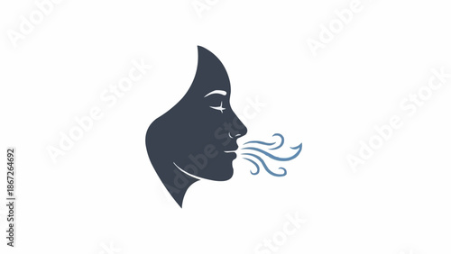 Woman Face Silhouette Exhaling Air.